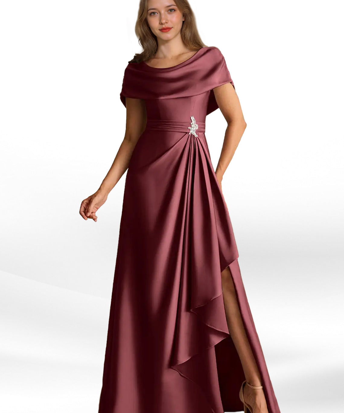 Augday Branford A-Line Pleated Stretch Satin Dress