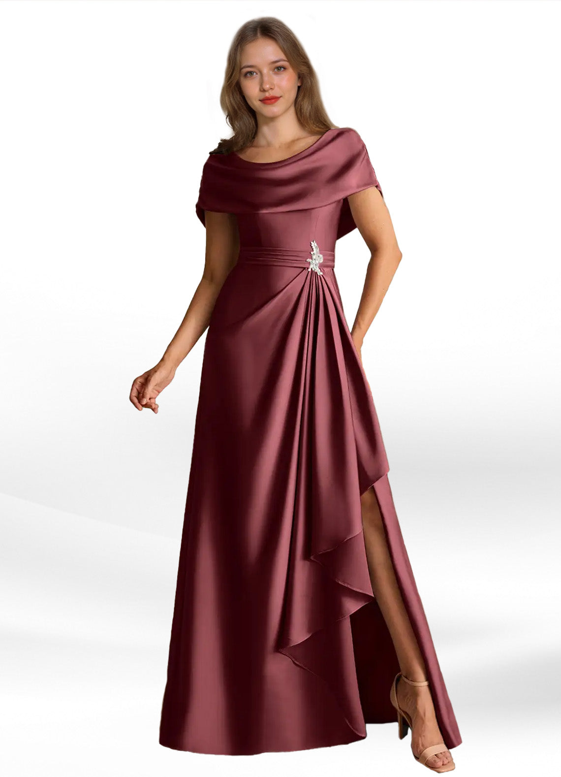 Augday Branford A-Line Pleated Stretch Satin Dress