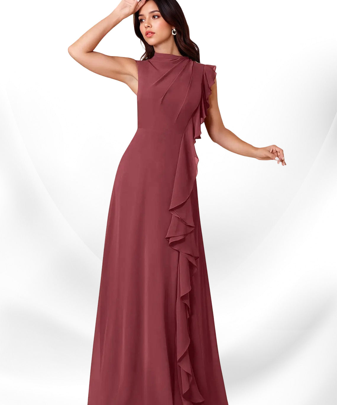 Augday Narine A-Line High Neckline Pleated Chiffon Dress