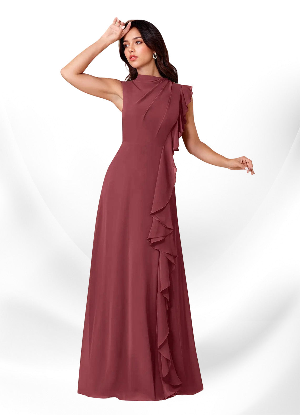 Augday Narine A-Line High Neckline Pleated Chiffon Dress