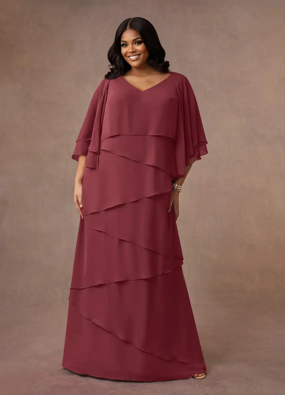 Augday OHara A-Line V-Neck Chiffon Dress Plus Size