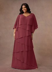 Augday OHara A-Line V-Neck Chiffon Dress Plus Size