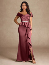 Augday Mermaid Off the Shoulder Stretch Satin Dress