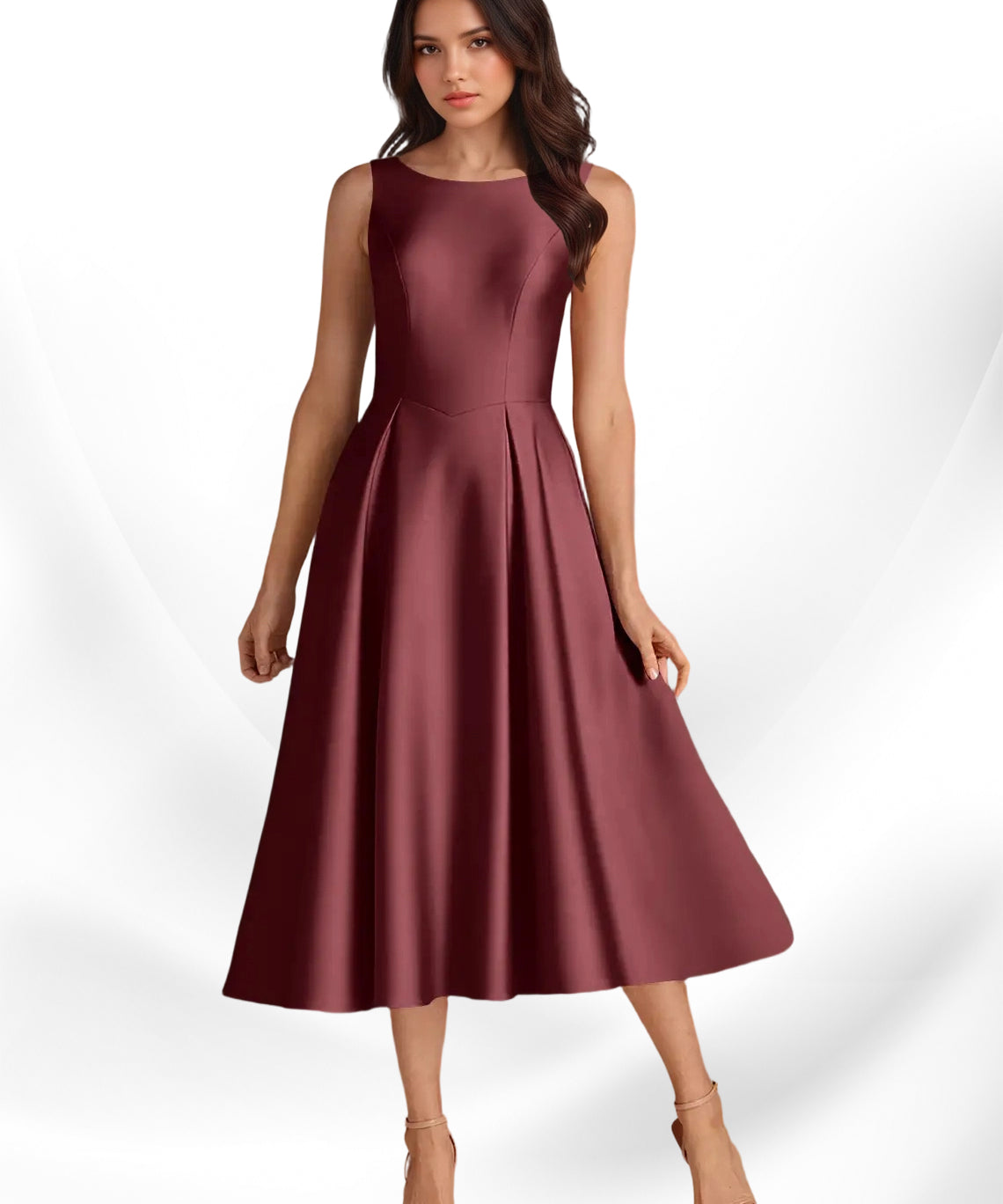 Augday Fulton A-Line Pleated Stretch Satin Dress