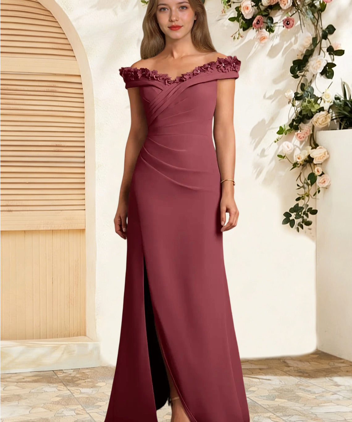 Augday Jettie Sheath Pleated Chiffon Dress