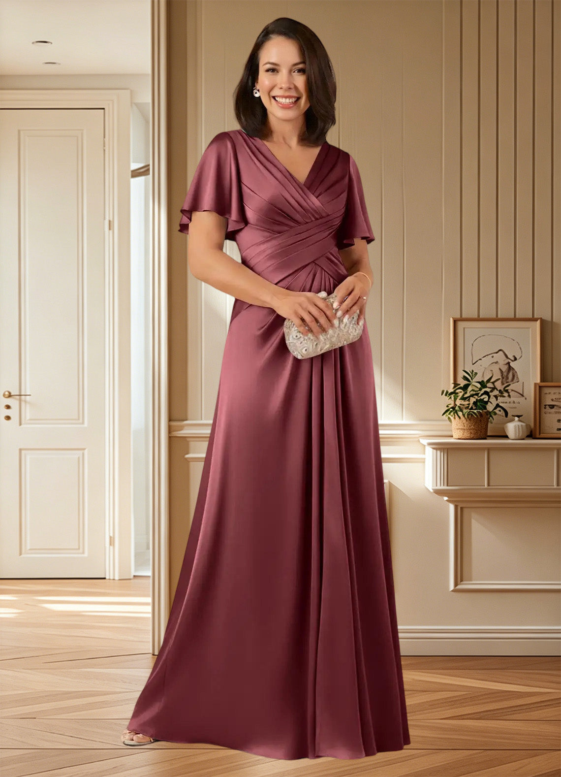 Augday Emmeline A-Line Pleated Stretch Satin Dress