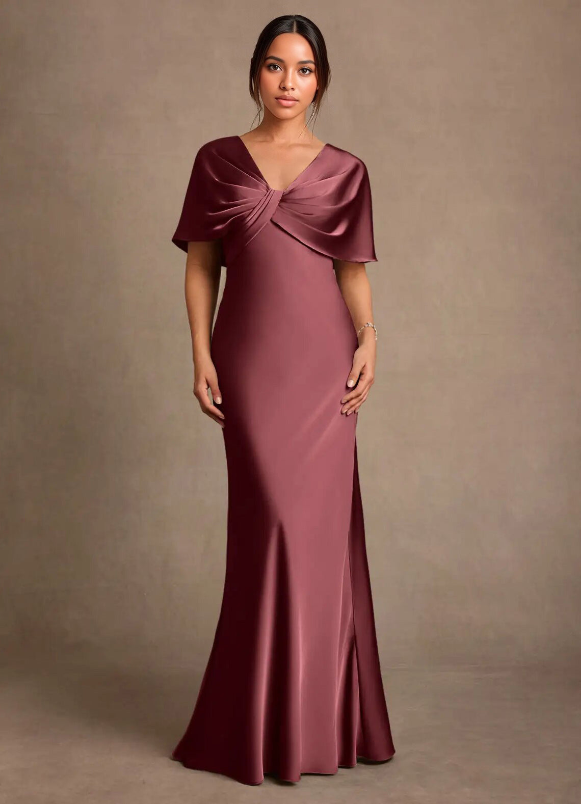 Augday Dosia Sheath Pleated Stretch Satin Dress