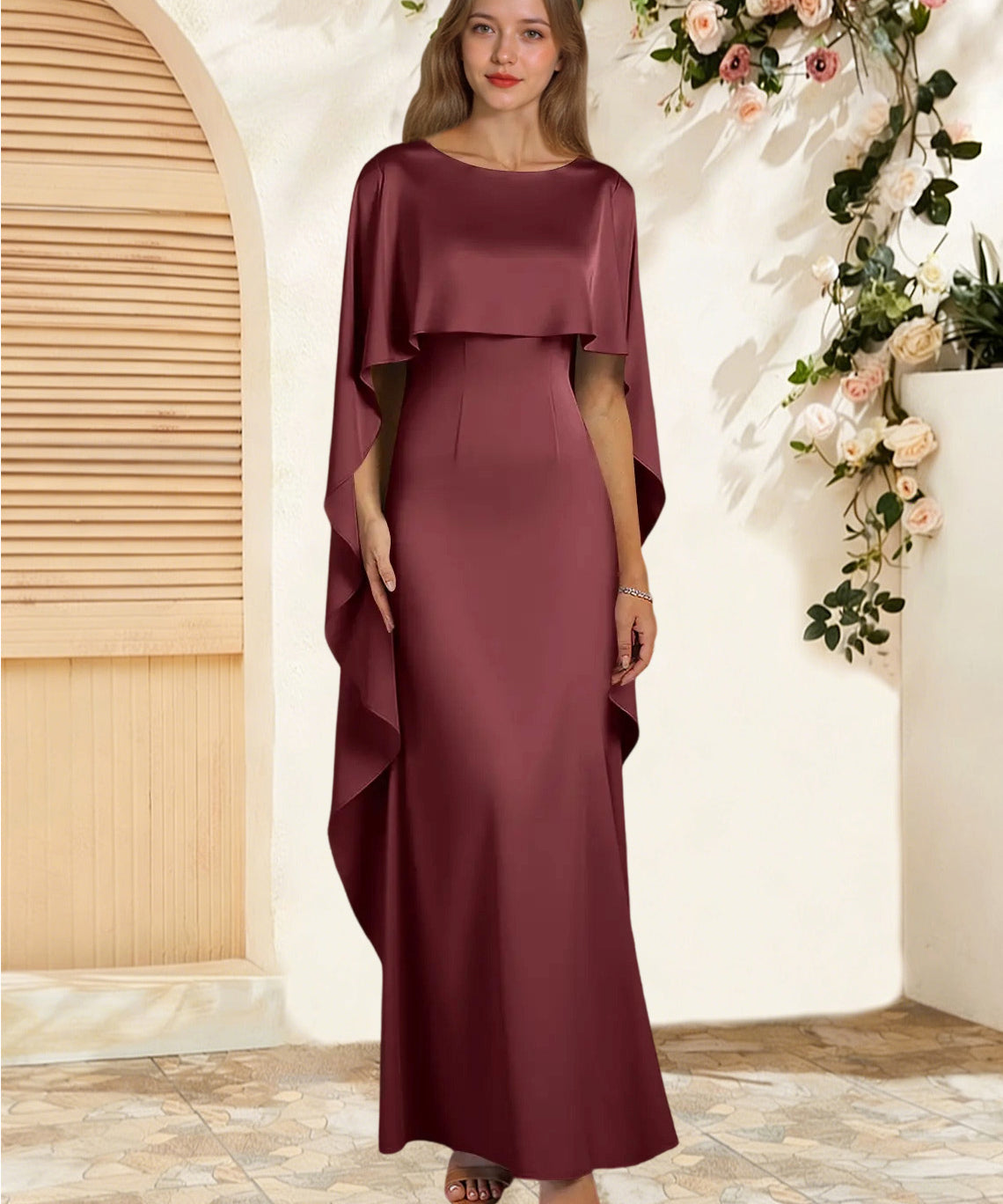 Augday Eli Sheath Boatneck Stretch Satin Dress