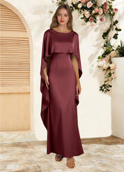 Augday Eli Sheath Boatneck Stretch Satin Dress
