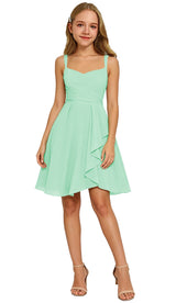 Augday Laly Girl Short Chiffon Flower Girl Dress for Wedding Spaghetti Straps Teens Formal Dresses