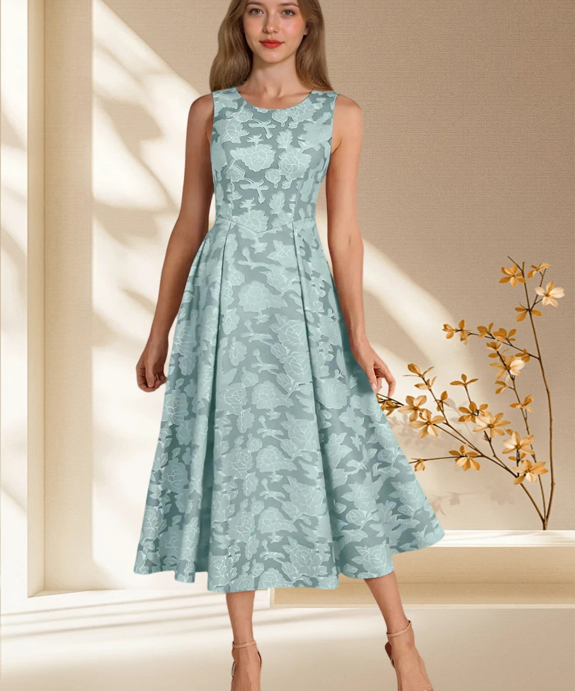 Augday Fulton A-Line Pleated Floral Burnout Dress