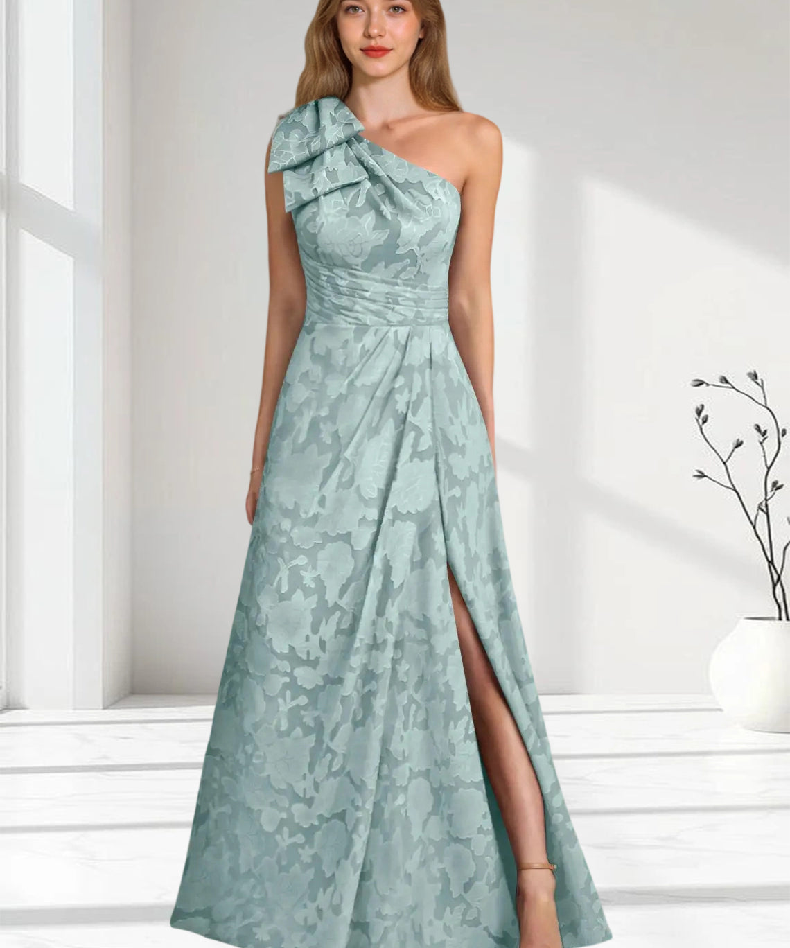 Augday Easton Ball-Gown One Shoulder Floral Burnout Dress