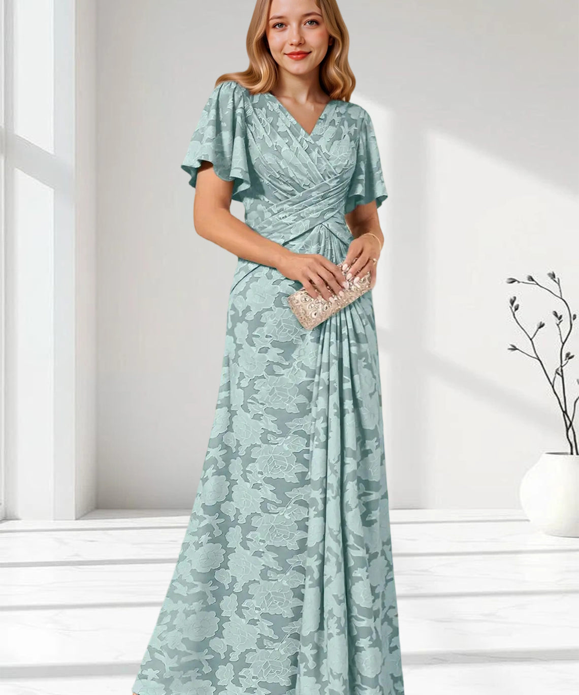 Augday Emmeline Pleated Floral Burnout Dress