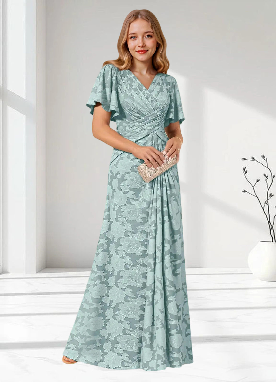 Augday Emmeline Pleated Floral Burnout Dress
