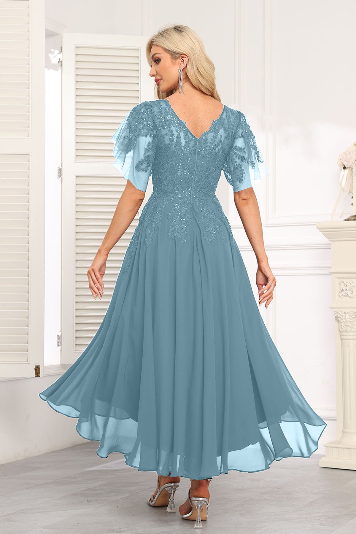 Augday Chiffon Lace Sequins Mother of the Bridesmaid Dresses