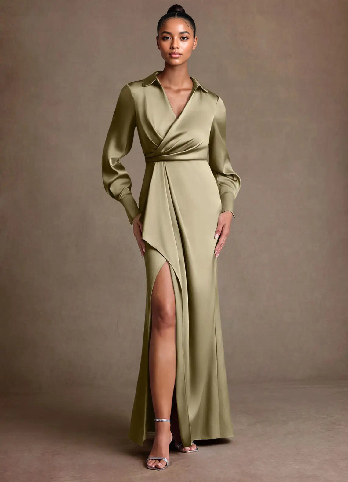 Augday Jacinta Sheath Pleated Stretch Satin Dress