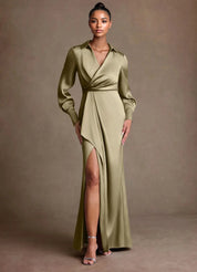 Augday Jacinta Sheath Pleated Stretch Satin Dress
