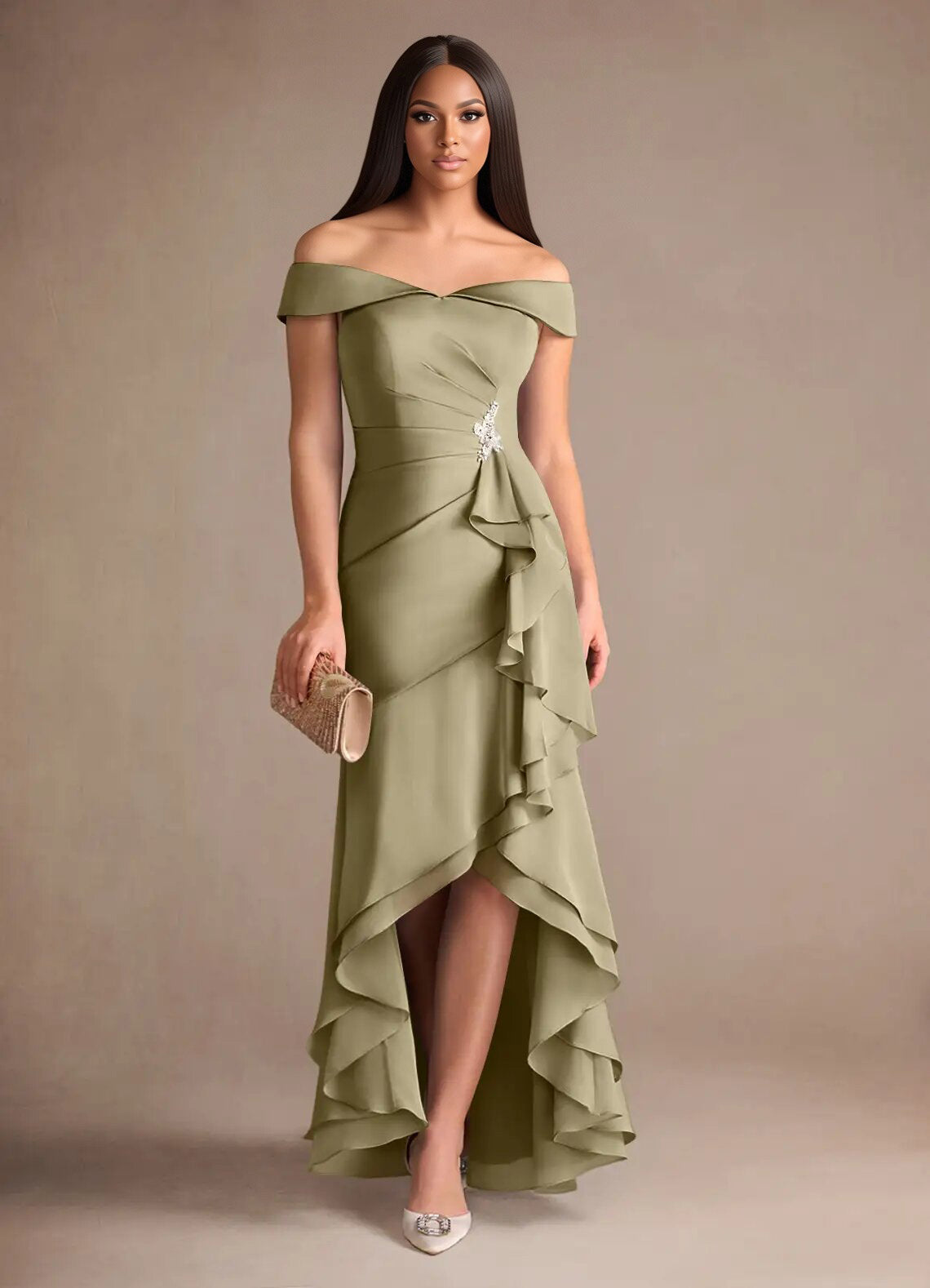 Augday Billings Mermaid Off the Shoulder Stretch Satin Dress