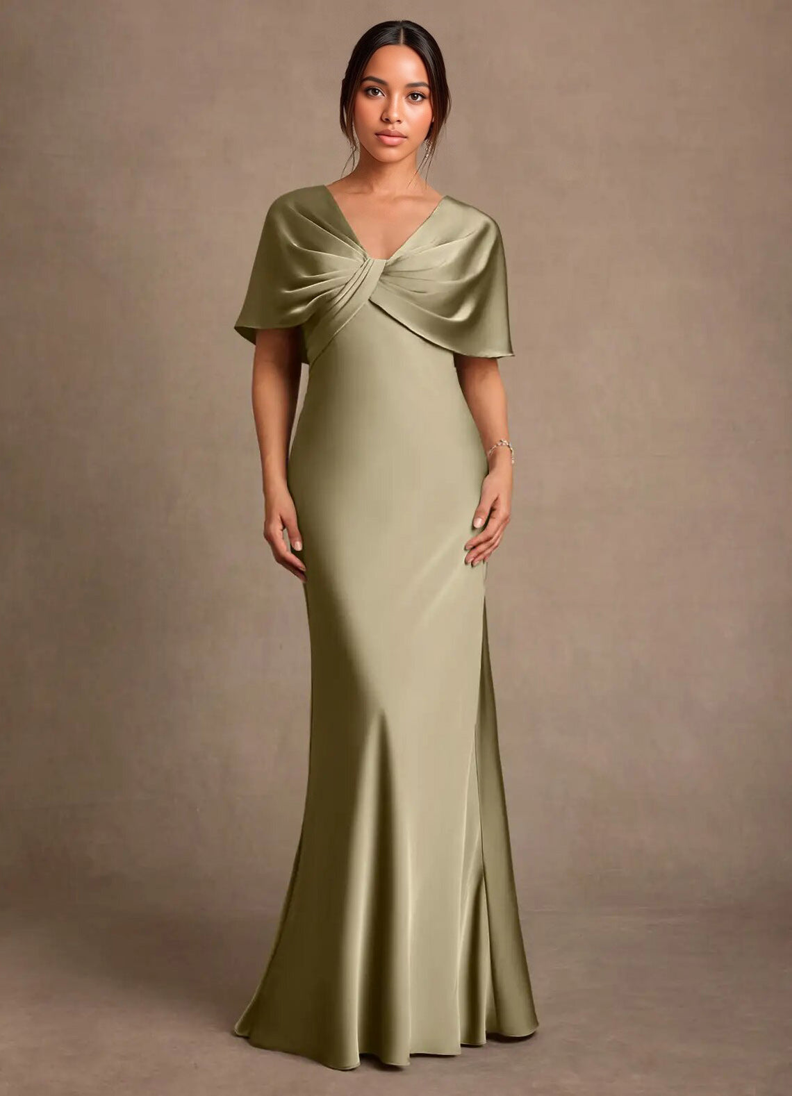 Augday Dosia Sheath Pleated Stretch Satin Dress
