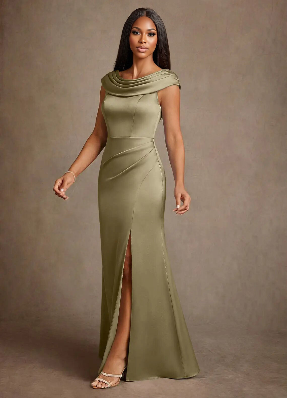 Augday Irvine A-Line Pleated Stretch Satin Dress