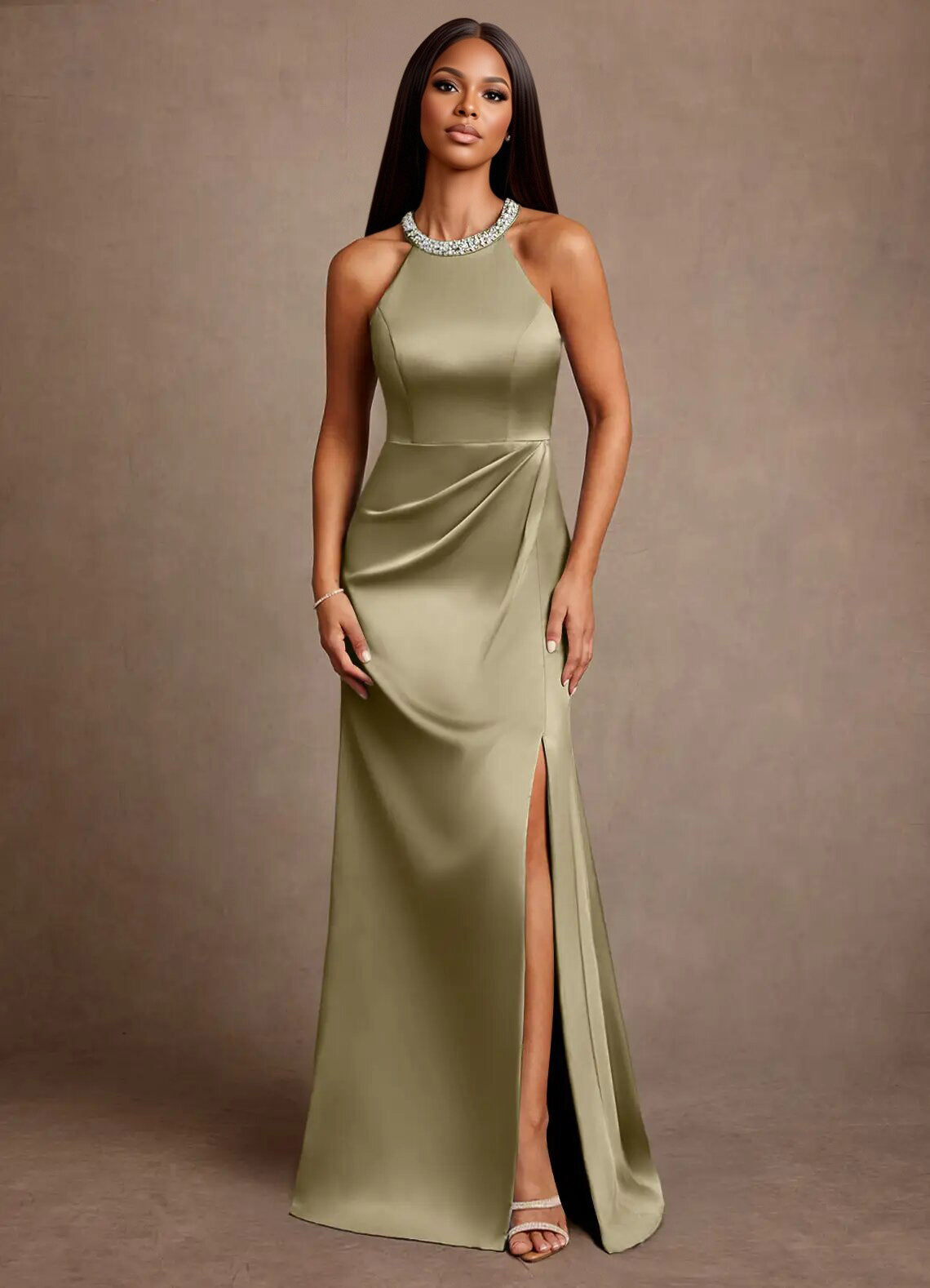 Augday Lawrence A-Line Pleated Stretch Satin Dress