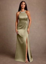 Augday Lawrence A-Line Pleated Stretch Satin Dress