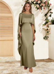 Augday Eli Sheath Boatneck Stretch Satin Dress