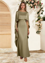 Augday Eli Sheath Boatneck Stretch Satin Dress