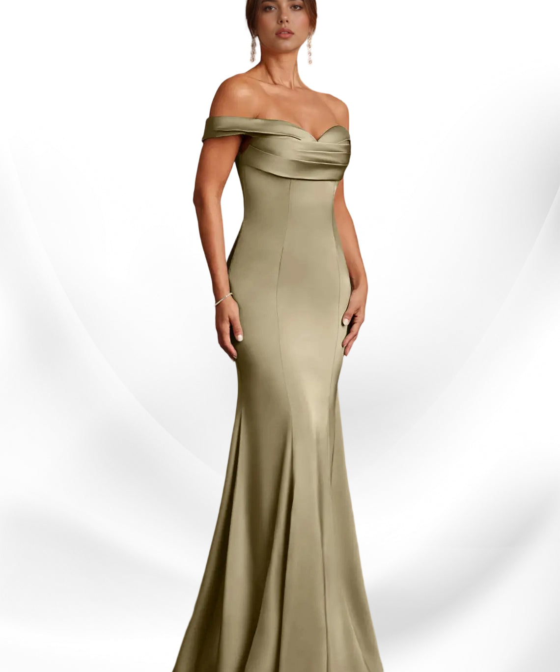 Augday  Mermaid Off the Shoulder Stretch Satin Dress