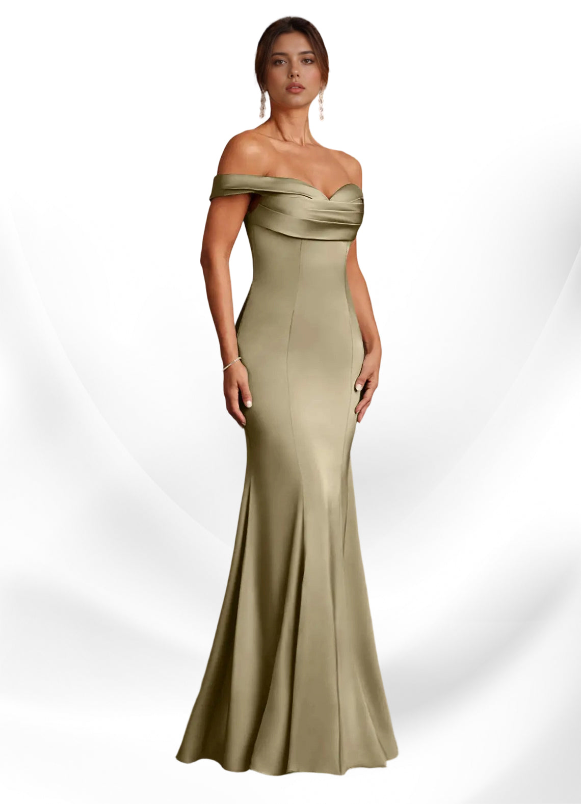 Augday  Mermaid Off the Shoulder Stretch Satin Dress