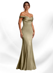 Augday  Mermaid Off the Shoulder Stretch Satin Dress