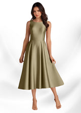 Augday Fulton A-Line Pleated Stretch Satin Dress