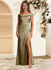 Augday Bedford Sheath Pleated Stretch Satin Dress