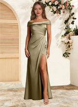 Augday Bedford Sheath Pleated Stretch Satin Dress