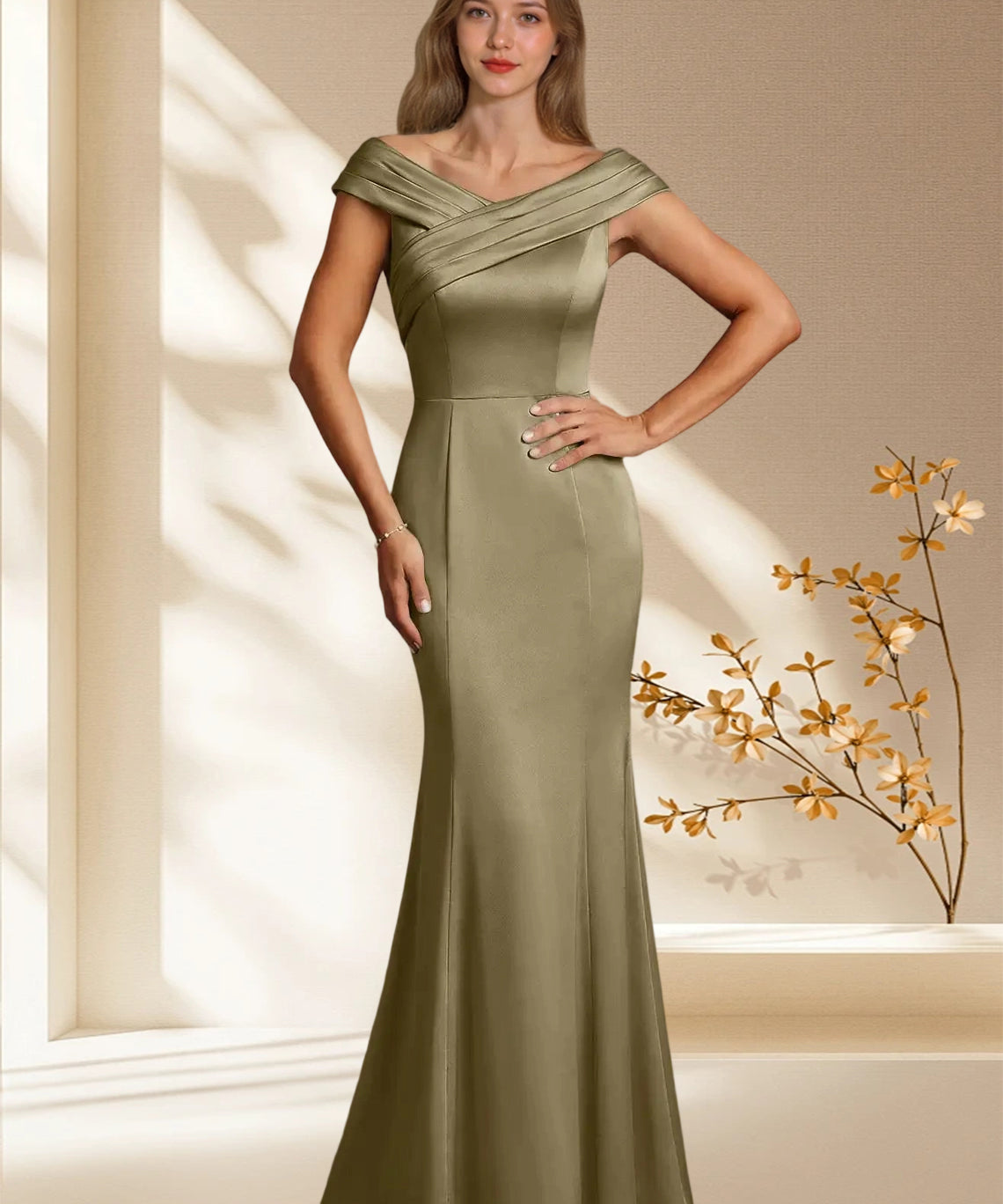 Augday Aberdeen Sheath Pleated Stretch Satin Dress