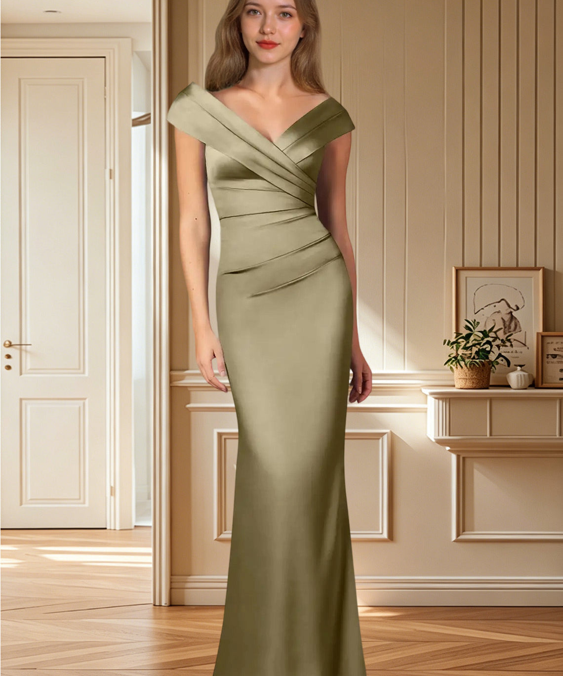 Augday Ludlow Mermaid Pleated Stretch Satin Dress