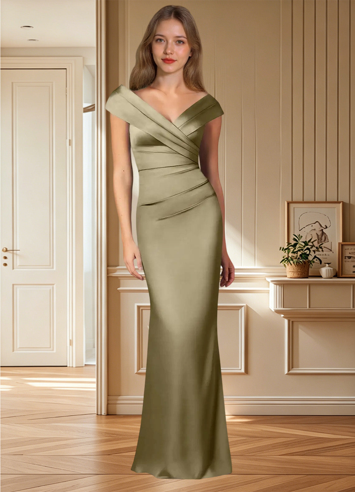 Augday Ludlow Mermaid Pleated Stretch Satin Dress