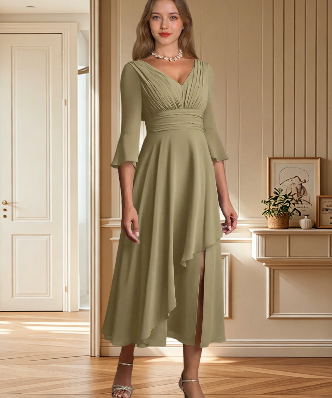 Augday Aerynne A-Line Pleated Chiffon Dress
