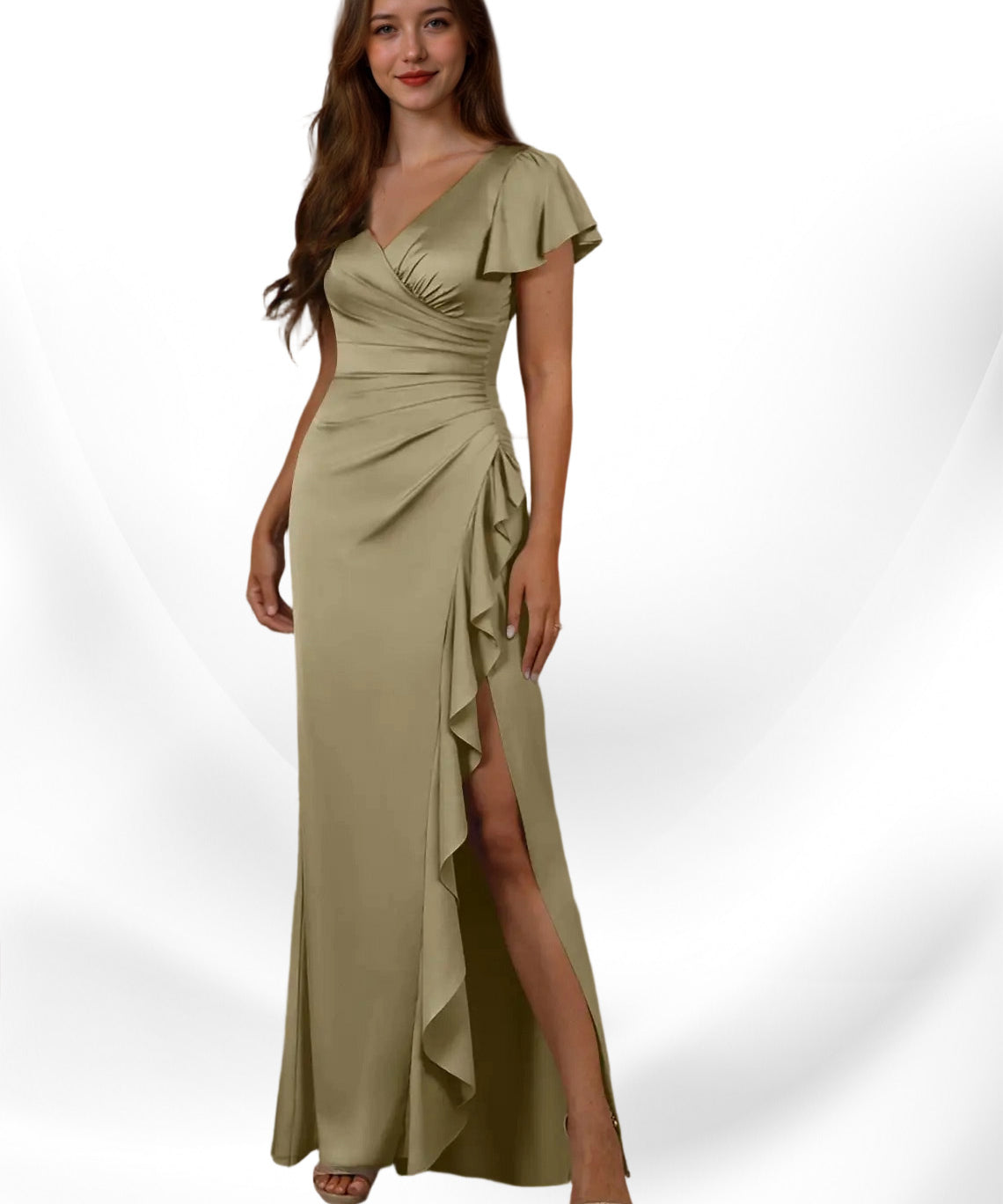 Augday Roya Mermaid V-Neck Pleated Stretch Satin