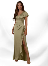 Augday Roya Mermaid V-Neck Pleated Stretch Satin