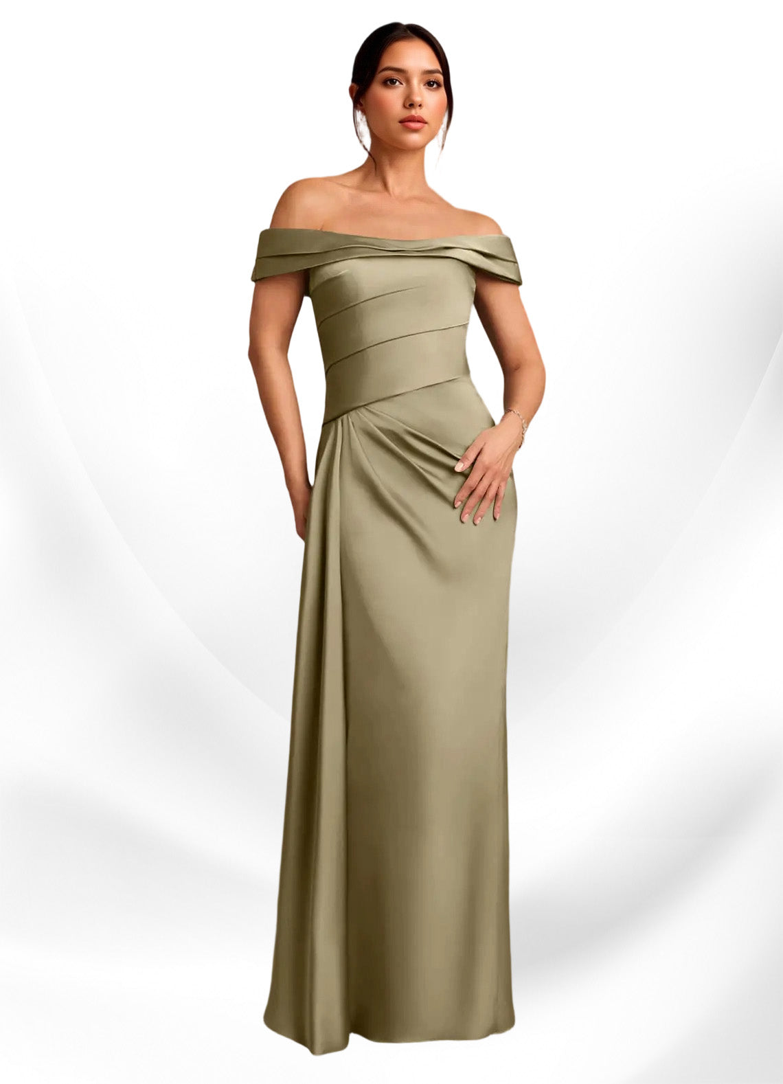 Augday Beah Sheath Off the Shoulder Stretch Satin Dress