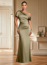 Augday Rutha Sheath One Shoulder Stretch Satin Dress
