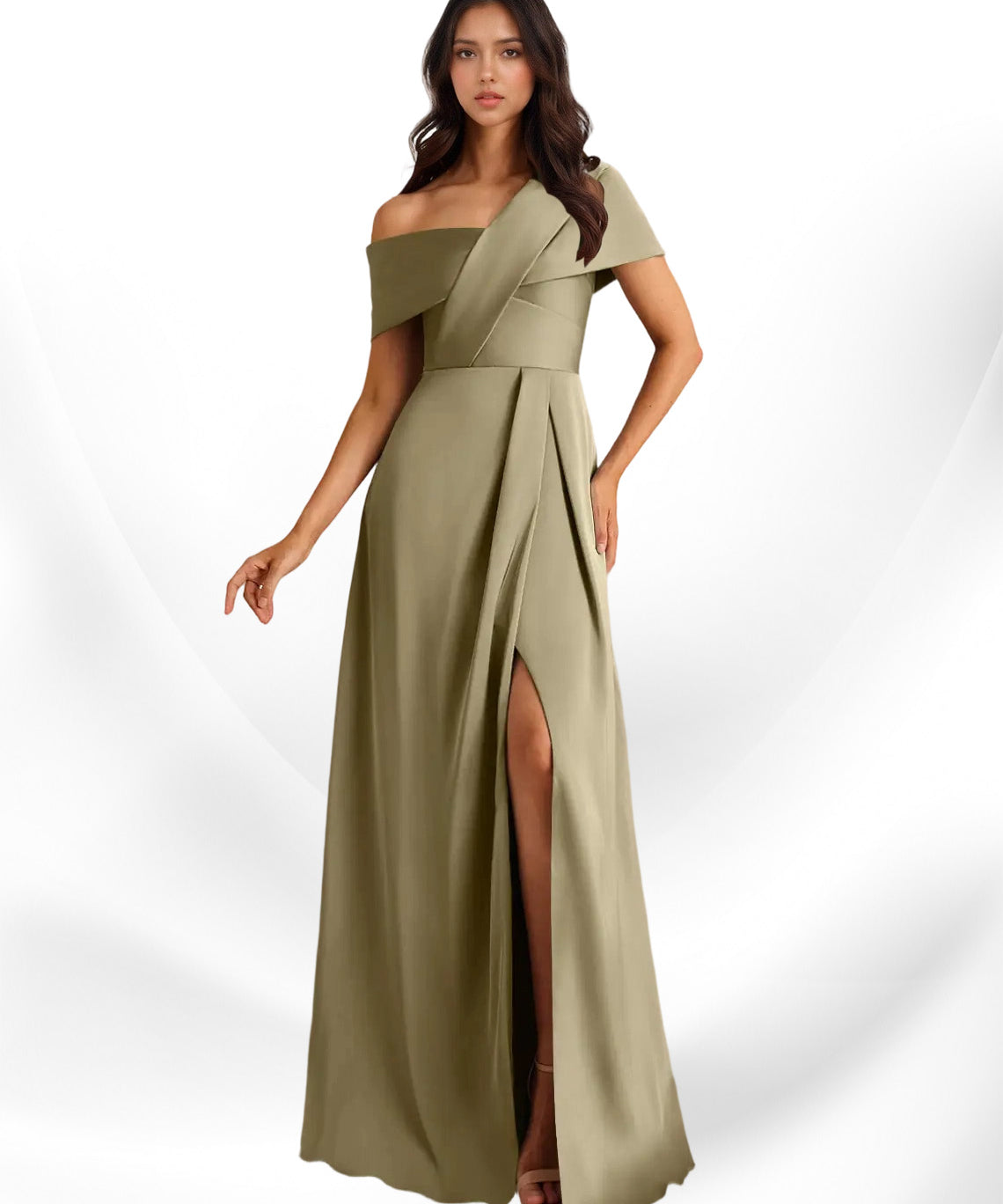 Augday Milton A-Line Pleated Stretch Satin Dress