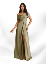 Augday Milton A-Line Pleated Stretch Satin Dress