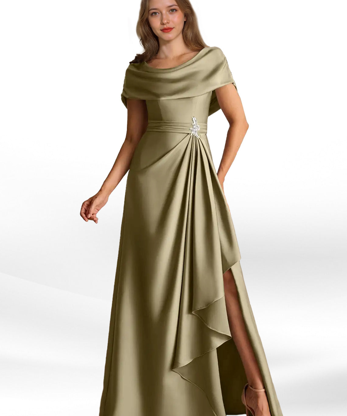 Augday Branford A-Line Pleated Stretch Satin Dress