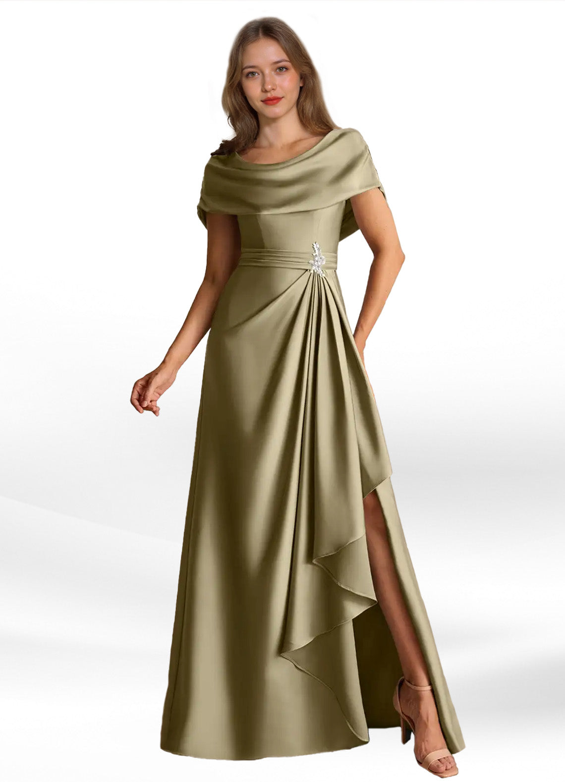 Augday Branford A-Line Pleated Stretch Satin Dress