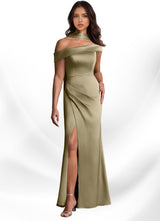Augday Kamala Sheath One Shoulder Stretch Satin Dress