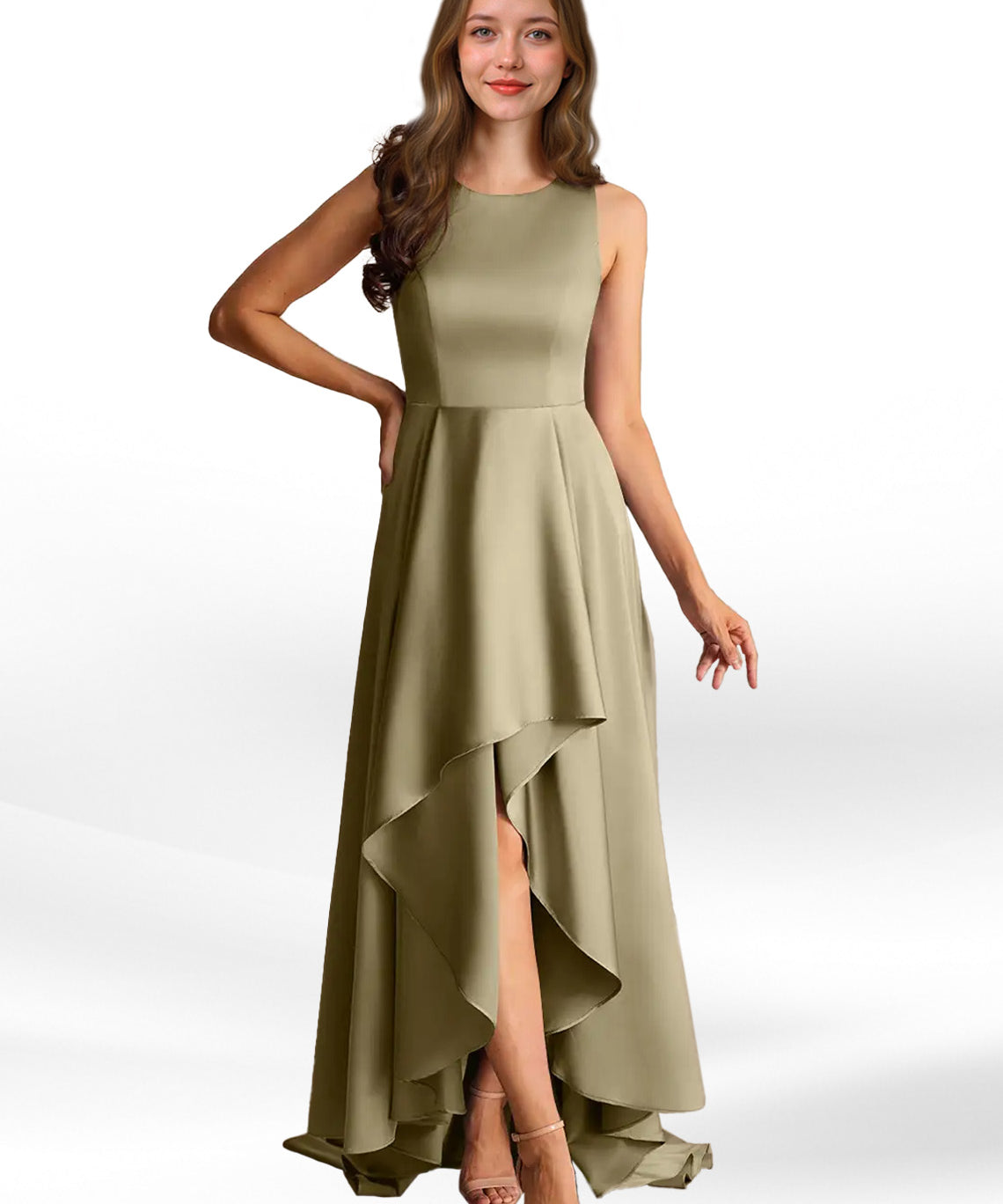 Augday Niles A-Line Trains Stretch Satin Dress