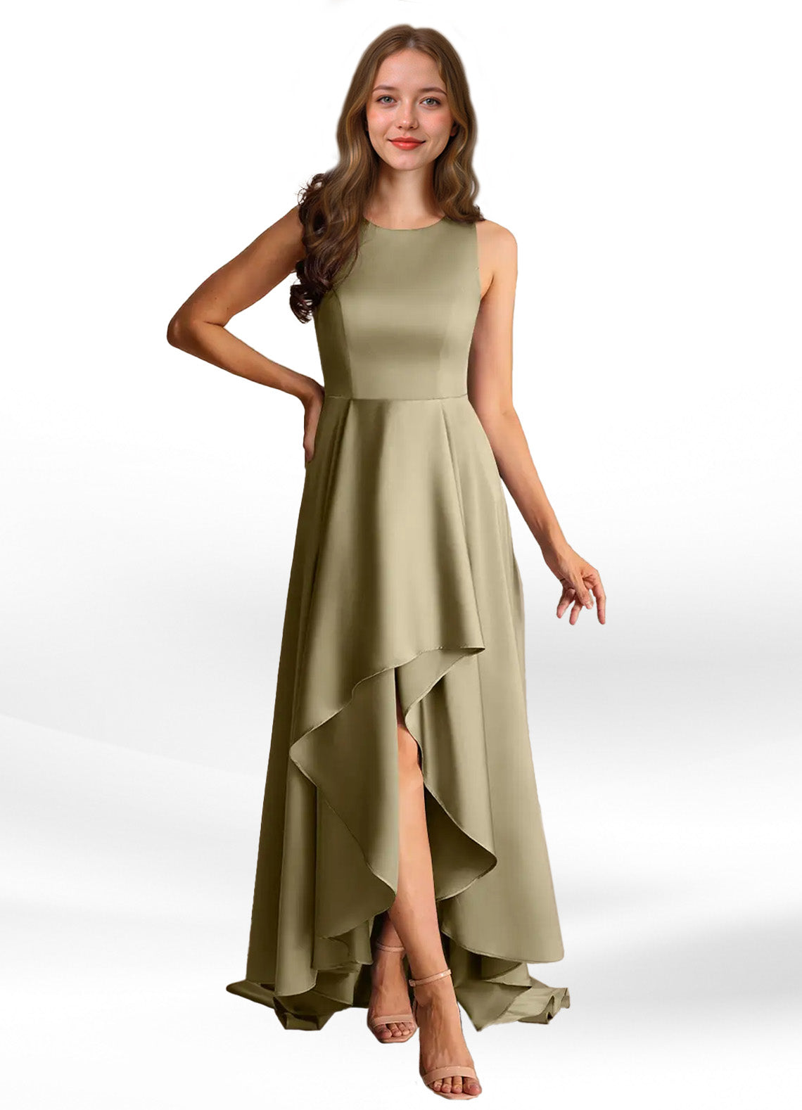 Augday Niles A-Line Trains Stretch Satin Dress