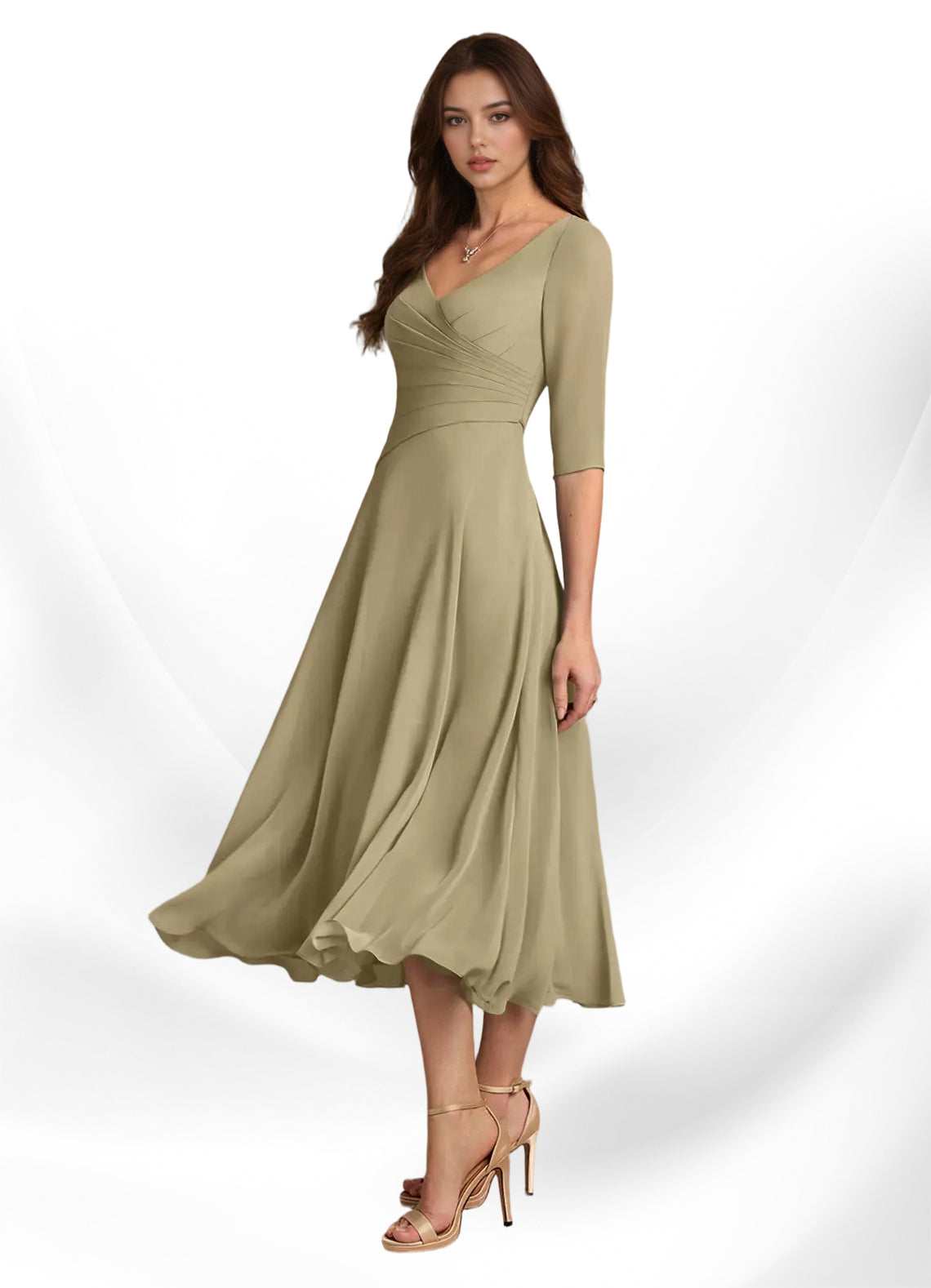 Augay Durant A-Line Pleated Chiffon Dress